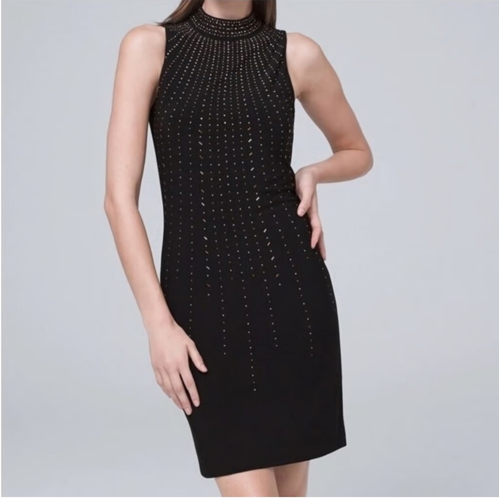 White House black market embellished mock neck shirt dress black size small